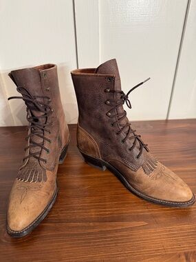 Abilene Western Packer Boots Women’s 8 Brown Leather Lace Up Kiltie Made USA